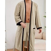 billiga Pyjamas-Herr Pyjamas Sovkläder Badrock Slät Mode Stylish Klassisk Hem Dagligen Säng Polyester Komfort Mjuk V-hals Långärmad Ficka Inkl. bälte Vår Höst Svart Vit