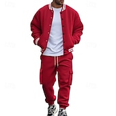 abordables sudaderas basicas-Hombre Sudadera Tracksuit Conjunto de atuendo Escote Chino Exterior Diario Deportes Correa Bolsillo Raya Negro Rojo Azul Marino Poliéster Ropa de Deporte Moda Ropa de calle Primavera