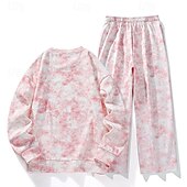 Herren Sweatshirt Trainingsanzug Outfit-Set Rundhalsausschnitt Outdoor Täglich Sport Kordelzug Tasche Druck Schwarz Weiß Rosa Polyester Sportkleidung Mode Streetwear Frühling preiswerte einfache Trainingsanzüge-Herren Sweatshirt Trainingsanzug Outfit-Set Rundhalsausschnitt Outdoor Täglich Sport Kordelzug Tasche Druck Schwarz Weiß Rosa Polyester Sportkleidung Mode Streetwear Frühling