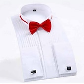 preiswerte Businesshemden für Herren-Herren Hemd Kleidhemd Bügelfreies Hemd Knopfhemd Einfach Formell Hochzeit Schwarz Weiß Rote Langarm Umlegekragen Sommer Frühling Bekleidung Schlank