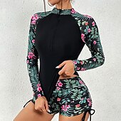 abordables Lycra de surf-Femmes Maillots de bain intégraux Combinaison Fine UPF50+ manche longue Maillot de Bain Natation Plongée Surf Plongée en apnée Floral Été Printemps Automne