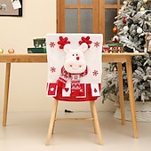 ieftine Huse-huse de scaun de Crăciun, huse de scaun din pluș 3D cu Moș Crăciun, huse de scaun din material textil cu desene animate festive pentru masa de sufragerie și decorarea casei de sărbători