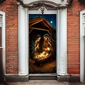 olcso Karácsonyi ajtóburkolatok-Karácsonyi Ajtófólia Betlehem Színhely Ajtófüggöny Babával és 2025 Karácsonyi Ajtófüggő Ünnepi Party Otthoni Dekorációhoz