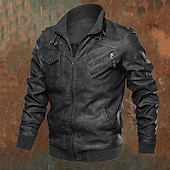 preiswerte Kunstlederjacke-Herren Kunstlederjacke Bikerjacke Motorradjacke Urlaub Täglich Winddicht Warm Tasche Herbst Winter Einfach Mode Klassisch Stehkragen Regulär Rote Grau Jacken