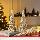 abordables Figurines de collection-Décoration de table pour sapin de Noël, motif pomme de pin dorée, dollar et bitcoin, mini statue de sapin de Noël en résine pour décoration intérieure de vacances, vitrine, cadeau