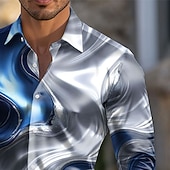 economico Camicia in Raso da Uomo-Per uomo Sfumatura Onde Marmo Camicia Camicia in raso Camicia elegante Manica Lunga Moda Casual Vacanza Abbigliamento Quotidiano Estate Primavera Autunno Collo ripiegato Stampa 3D Camicie con bottoni