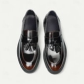 זול מכנסי עור פרימיום-נעלי לוקס שחורות לגברים עם ציציות, נעלי עסקים קלאסיות, ללבישה במשרד, מסיבות ואירועים חצי רשמיים