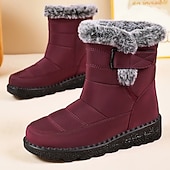 abordables Botas de mujer-Mujer Botas Botas de nieve Diario Tacón Plano Dedo redondo Casual Satén Mocasín Vino Negro Azul