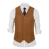 preiswerte Herrenweste-Herren Weste aus Wildlederimitat Weste Gilet Urlaub Party Geschäft Mode Lässig Frühling Herbst Tasche Knöpfe Polyester Bequem Einfach Einreihig Ein-Knopf V Ausschnitt Normale Passform Schwarz