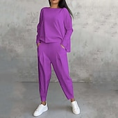 tanie dresy-Damskie Komplety dresowe Dres 2-częściowy Stroje do salonu z kieszenią Solidne kolory Zestawy odzież Jesień Czarny Biały Siłownia Bieganie Zdatność Lekki Oddychający Długi rękaw Sport Odzież sportowa