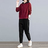 economico Tute da ginnastica-Per donna Felpe con cappuccio da salotto Tute in pile con tasca Tinta unita Completo Abbigliamento Autunno &amp; Inverno Nero Rosso Palestra All&#039;aperto Corsa Antivento Caldo Manica Lunga Sport