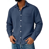 preiswerte Freizeithemden für Herren-Herren Waffelhemd Freizeithemd Knopfhemd Waffelstrickhemd Schwarz Weiß Wein Marineblau Blau Langarm Einfach Umlegekragen Lässig Täglich Tasche Bekleidung Strickware Mode Streetwear Modern