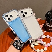 abordables Carcasas iPhone-teléfono Funda Para iPhone 17 Pro Max 17 Air 16 15 14 Pro Max Plus 13 Pro Max Funda Trasera con cordón Brillo ostentoso brillante Antigolpes Retro TPU Acrílico