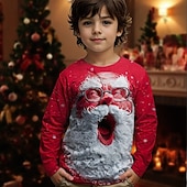 billiga Barnens jultröjor-Jul Pojkar 3D Grafisk jultomten T-shirt Långärmad Vår Höst Mode Grundläggande Barn 4-12 år Rund hals Utomhus Ledigt Dagligen Normal