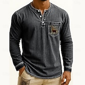 voordelige Casual Henley-T-shirt-Voor heren Henley-shirt T-shirts T-shirt Shirt met lange mouwen Lange mouw Henley Herfst Winter Rendier Hert Modieus Ontwerper Mode Wijnoogst Vakantie Straat Uitgaan Donker Bruin Marine Zwart Top