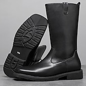 levne Jezdecké boty-Pánské černé pracovní jezdecké boty z umělé kůže – odolné kovbojské boty do poloviny lýtek s pevnou podrážkou pro outdoor, farmářské aktivity a každodenní nošení