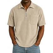 abordables Polo classique pour homme-Homme Polo à fermeture éclair Texturé Occasionnel Fête Revers Zip quart Manche Courte Mode Basique Uni Texturé Quart de zip Chaud Été Printemps Coupe régulière Marron foncé Violet Kaki Polo
