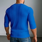 お買い得  リブニットTシャツ-男性用 メンズVネックリブニットTシャツ リブニットTシャツ ティートップ 長袖 Ｖネック 夏 春 秋 平織り ジャカード 近代の カジュアル 快適 ボタン ベーシック 家 ストリート カジュアル ホワイト ブルー ネイビーブルー メンズトップTシャツ