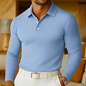 preiswerte Herren Klassisches Polo-Herren Poloshirts Rippenstrick-Top Geschäft Lässig Gerippter Polokragen Langarm Mode Basic Einfarbig Vertikale Streifen Stricken Herbst Winter Ganzjahres Schmale Passform Hellblau Weiß Purpur Grün