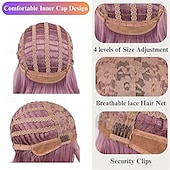 tanie Peruki imprezowe-12-calowa krótka peruka typu bob w kolorze różowo-fioletowym z grzywką, kolorowa peruka na Halloween, codzienny cosplay &amp;Peruki imprezowe odporne na ciepło, proste, syntetyczne, cosplay,