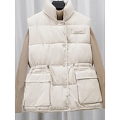 billige Vest-Dame Uformell jakke Bekvem Pustende Lomme Knapper Fritid عادي Feriereise Gate Avslappet Dagligdagstøy Enkeltkneppet Kort Høy krage Normal Ermeløs Yttertøy Svart Beige kaffe Vår Høst