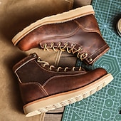 cheap Premium Leather Boots-Men&#039;s Classic Brown Moc Toe Boots with Lace-Up Design and Stitched Sole, Comfortable Workwear Style for Outdoor Activities and Casual Daily Use