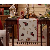 abordables Cuisine de noël-Chemin de table de Noël décoration de table jacquard en chenille décor de table à manger de Noël avec pendentif décor de table festif pour Noël