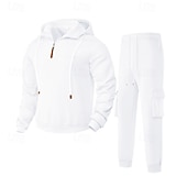 abordables Survêtements de base-Homme Ensemble Survetement Ensemble de tenues Ensemble de sweats à capuche Sweat à Capuche Extérieur Quotidien Sports Cordon de serrage Avec Poches Uni Rouge vin Noir Blanche Polyester Tenues de Sport