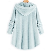 levne Fleece-lined bundy-Dámské Šerpa bunda Mikina s kapucí Pohodlné Prodyšné Kapsy Knoflíky Módní Na běžné nošení Bez vzoru Dovolená ulice Ležérní Denní nošení Jednořadé Standardní Kapuce Volný Dlouhý rukáv Svrchní oděvy