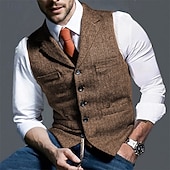 preiswerte Herrenweste-Herren Weste Gilet Urlaub Party Geschäft Mode Lässig Frühling Herbst Tasche Knöpfe Polyester Bequem Einfach Einreihig Ein-Knopf Revers Normale Passform Hellgrünkaffee Schwarz Grün Hellgrau Weste