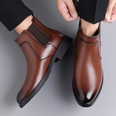 abordables Bottes de Chelsea-Homme Bottes Rétro Marche ancien Quotidien Cuir PU Confortable Bottes Mi-Mollet Mocassin Brun foncé Noir Printemps Automne