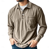 cheap Men&#039;s Classic Polo-Men&#039;s Vintage Polo Shirts Golf Polos Shirts Street Business Classic Long Sleeve Vintage Basic Solid Color Pocket Fall Winter All-Seasons Regular Fit Pink Black Gray Blue Purple Khaki Polo Shirts