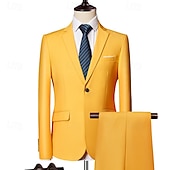 abordables Blazers Classiques pour Hommes-Homme Blazer Costumes Affaires Cocktail Fête de mariage 2 Pièces Mode Occasionnel Printemps Automne Polyester Uni Avec Poches Boutons Confortable Simple Boutonnage veste Noir Blanche Jaune Rose Claire