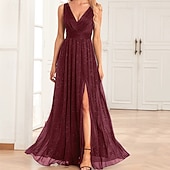 baratos Vestidos de chiffon-Mulheres Vestido Longo Vestido Maxi Vestido de festa Chifon Vestido de chiffon Elegante Moda Moderno Ao ar livre Festa Festa de Noite Normal Tecido Sem Manga Decote V Vermelho Azul Verde Escuro