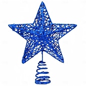 economico Cima dell&#039;Albero-Puntale per albero di Natale con stella e luce a LED, stella a cinque punte in ferro 3D con glitter, decorazione per albero da appendere, regalo per decorazioni natalizie da tavolo per la casa