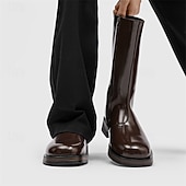 お買い得  乗馬ブーツ-メンズブラウンフェイクレザーミッドカーフブーツ - 洗練されたジッパーデザイン、クラシックなレトロスタイル、ビジネス、フォーマルなイベント、カジュアルウェアに快適なフィット感