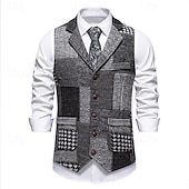 זול ג'קט גברים-בגדי ריקוד גברים וסט חֲזִיָה Gilet חופשה מפלגה עֵסֶק אופנתי יום יומי אביב סתיו כיס כפתורים פוליאסטר נוח משובץ חזה יחיד כפתור יחיד דש רגיל פול יין כתום כחול כהה אֵפוֹד