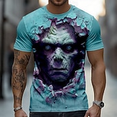 tanie koszulki Halloween-Halloween Męskie Wzór 3D Zombie 3D Podkoszulek Krótki rękaw Podkoszulek Druk 3D Półgolf Koszula Przesadny Designerskie Przerażenie Impreza Ulica Święto Zielony 1# Zielony 2# Niebieski Lato Wiosna Na