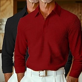 preiswerte Herren Klassisches Polo-Herren Waffel-Poloshirts Golfshirt Langarm Kragen Revers Frühling Herbst Ganzjahres Einfach Texture Basic Modern Lässig 2 teilig Knöpfe Straße Lässig Sport A B C Top T-Shirt für Herren