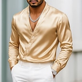 economico Camicie in raso da uomo-Per uomo Camicia Camicia in raso Camicia elegante Camicia casual Camicia con Bottoni Camicia da Ballo Semplice Formale Matrimonio Nero Bianco Blu reale Oro Manica Lunga Scollo a V Tutte le stagioni