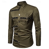 abordables camisa con botones para hombre-Hombre Camisa Camisa de verano Camisa casual Abotonar la camisa Negro Vino Verde Ejército Manga Larga Plano Diseño Vacaciones Hawaiano Botones Ropa Mezcla de Algodón Moda Casual Cómodo