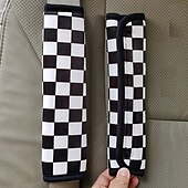 economico Copristerzo per auto-2 pezzi di spallacci universali per cintura di sicurezza per auto, copricinture di sicurezza in tessuto a scacchi bianchi e neri per conducente e passeggero, accessori per interni auto
