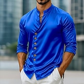 ieftine Cămăși pentru bărbați din satin-Bărbați Cămașă Cămașă din satin Cămașă de Costum Cămașă casual Camașă cu nasturi Cămașă de bal Simplu Oficial Nuntă Albastru Deschis Negru Alb Albastru regal Manșon Lung În V Toate Sezoanele