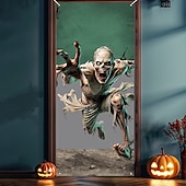 Halloween Door Covers Black and White Running Skeleton Tapestry Door Curtain Decoration, Spooky Horror Backdrop Door Banner for Front Door Indoor Outdoor Haunted House Party Decor4