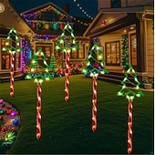 abordables luces navideñas al aire libre-Luces solares para árbol de Navidad con 5 enchufes para insertar en el suelo, luces decorativas para jardín al aire libre, luces festivas para Navidad.
