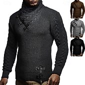 baratos suéter pulôver masculino-Homens Suéter Pulôver suéter Estriado Cabo Tricotar Tops regulares Tricotado Corte Justo Tecido Gola Redonda Roupa de Malha Moderna Casual Roupa Diária Roupa Outono Inverno Preto Marron M L XL