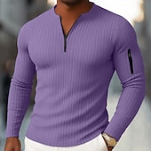 economico T-shirt in maglia a coste-Per uomo Maglietta Maglietta a Maglia a Coste Camicia a Maniche Lunghe Manica Lunga Mezza zip Primavera Autunno Inverno Semplice Moda Designer Essenziale Zip a un quarto Vacanza Casa Streetwear
