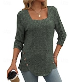 abordables Hauts Texturés-Femmes T-shirt Uni Élégant Mode Basique manche longue Col carré Hauts Réguliers Quotidien Week-end Patchwork Noir Bleu Violet Vert Blanc Ecru Printemps Automne Hiver