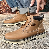 Недорогие Рабочие ботинки-Классические мужские рабочие ботинки для улицы – прочные ботинки на шнуровке с нескользящей подошвой и амортизирующей стелькой для строительства, сельского хозяйства и повседневной носки