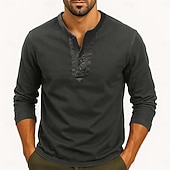 preiswerte Lässiges Henley-T-Shirt-Herren Vintage-Shirt Henley Hemd Langarm Einheitliche Farbe Vintage Retro Vintage Vintage-Stil Stückgefärbt Verblasst Henley Lässig Frühling &amp; Herbst Ganzjahres Braun Dunkelgray Henley T-Shirt